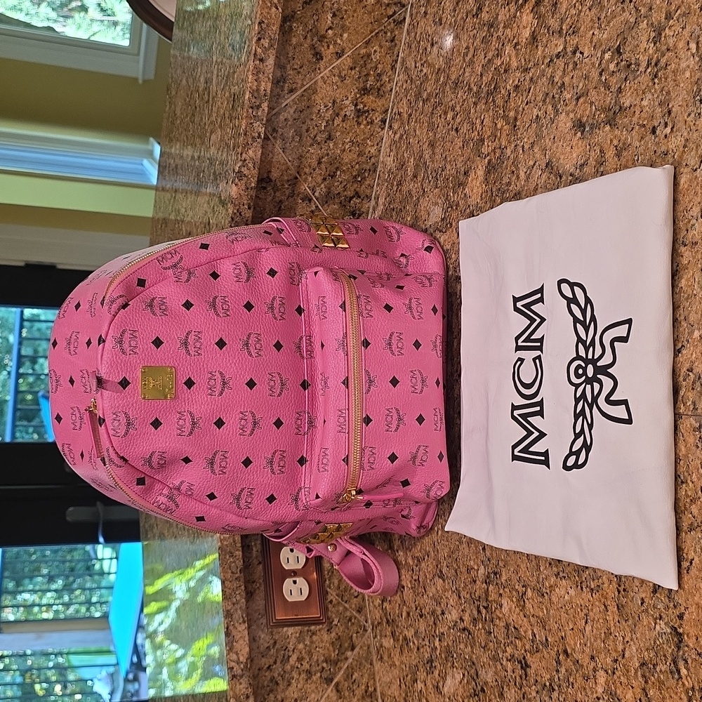 MCM Stark Side Studs Pink Visetos Medium Backpack